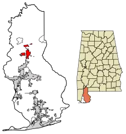 Location of Bay Minette in Baldwin County, Alabama.
