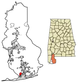 Location of Bon Secour in Baldwin County, Alabama.