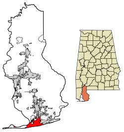 Location of Gulf Shores in Baldwin County, Alabama.