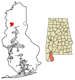 Location of Stockton in Baldwin County, Alabama.