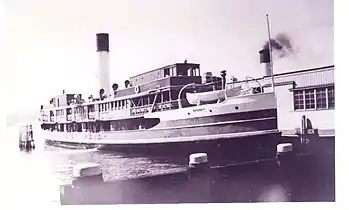 Balgowlah circa 1950 in her final configuration showing enclosed upper decks and fully extended wheelhouses.