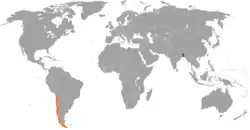 Map indicating locations of Bangladesh and Chile