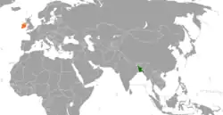 Map indicating locations of Bangladesh and Ireland