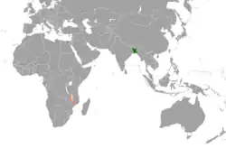 Map indicating locations of Bangladesh and Malawi