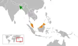 Map indicating locations of Bangladesh and Malaysia