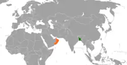 Map indicating locations of Bangladesh and Oman