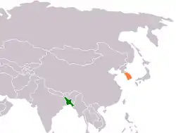 Map indicating locations of Bangladesh and South Korea