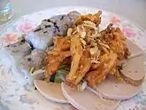 Bánh cuốn Tây Hồ with shrimp tempura and chả lụa.