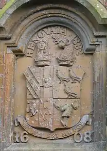 The Legh Keck coat of arms from above the rear porch