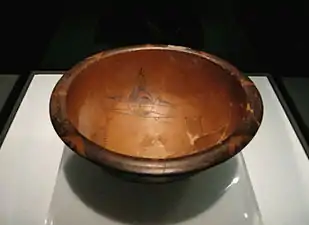 The first documented use of cinnabar, or vermilion, for decorating pottery in China dates to the Yangshao culture (5000–4000 BC). This bowl is from Banpo Village, Shaanxi, China.