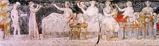 Banquet fresco detail from the tomb of Agios Athanasios, Thessaloniki, Greece, 4th century BC