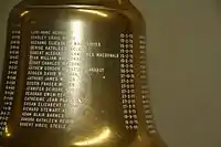 Ship's bell as a baptismal font at chapel, Yeo Hall, Royal Military College of Canada