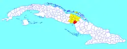 Baraguá municipality (red) within  Ciego de Ávila Province (yellow) and Cuba