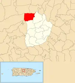 Location of Barahona within the municipality of Morovis shown in red