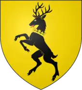 A coat of arms showing a black stag on a yellow field.