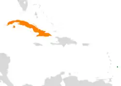 Map indicating locations of Barbados and Cuba