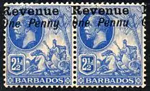 Barbados, 1916: Stamps overprinted for revenue usage with missing tail to y of 'Penny'