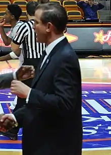 Barclay Radebaugh coaching during the 2016 Big South tournament