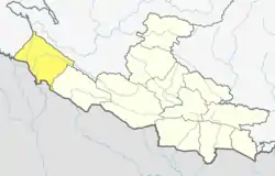 Location of Bardiya (dark yellow) in Lumbini province