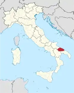 Map highlighting the location of the province of Bari in Italy