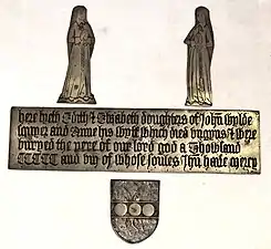 1508 brass monument to Edith and Elizabeth Wylde in Langton Chapel