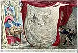 James Gillray's caricature of 1805. Paul Barras being entertained by the naked dancing of two wives of prominent men, Thérésa Tallien and Joséphine Bonaparte 1797