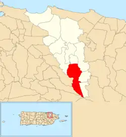 Location of Barrazas within the municipality of Carolina shown in red