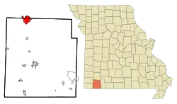Location of Monett, Missouri