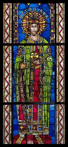 Otto II, Holy Roman Emperor, from a series of Emperors (12th and 13th centuries) The panels are now set into Gothic windows, Strasbourg Cathedral