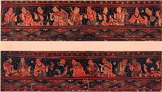 Chinese painted artwork on the lacquered basket of Lolang, a region of the Han Dynasty.