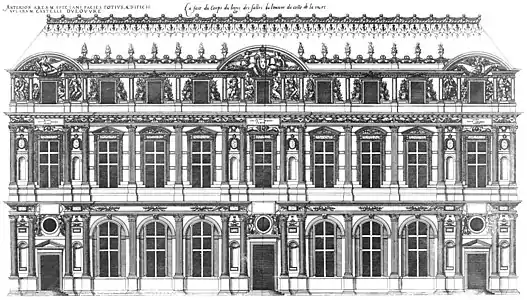 Lescot's facade as illustrated in Les plus excellents bâtiments de France (1576)