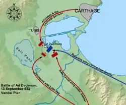 Initial Vandal plan, with the projected entrapment of the Byzantine army.
