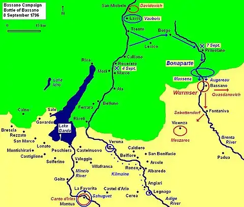 Map of Battle of Bassano on 8 September 1796