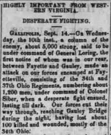 Ohio newspaper article talking about Loring and a desperate fight at Fayetteville