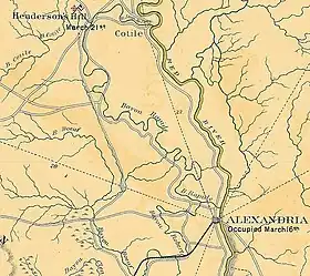 Sepia toned map shows the area between Alexandria and Henderson's Hill.