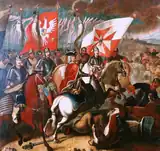 August the Strong leading his heavily armoured Polish hussars to victory at the battle of Kalisz in 1706