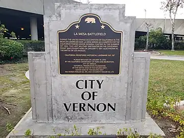 California Historical marker outside Vernon City Hall