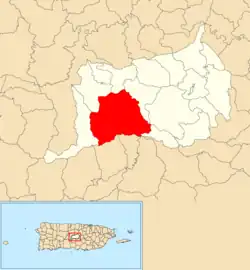 Location of Bauta Abajo within the municipality of Orocovis shown in red