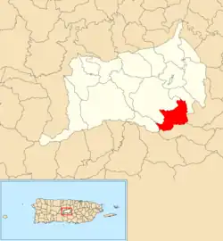 Location of Bauta Arriba within the municipality of Orocovis shown in red
