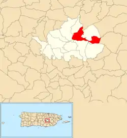 Location of Bayamón within the municipality of Cidra shown in red