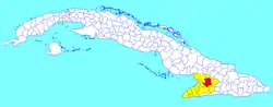 Bayamo municipality (red) in  Granma Province (yellow) and Cuba