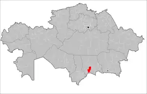 Location of Bayzak District in Kazakhstan