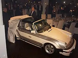 Rainer Buchmann unvealing the bb Moonracer Porsche in Klassikstadt Frankfurt on 20 September 2014