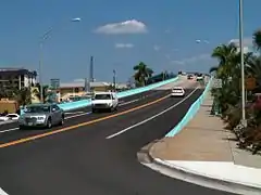 The foot of the Matanzas Pass Bridge on the island side