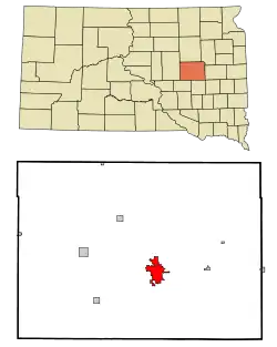 Location in Beadle County and the state of South Dakota