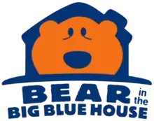 The Bear in the Big Blue House logo, featuring a simplistic depiction of Bear's head in a dark blue house above dark blue text giving the series's title.