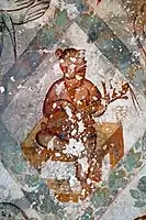 Unknown lute-family instrument, 723-743 AD Qusayr 'Amra. Byzantine/Islamic culture was mixing at time of painting.