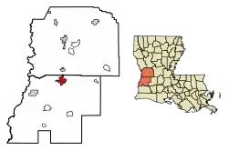 Location of DeRidder in Beauregard Parish, Louisiana.