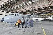 RBAirF CN 235-300 Persuader, registration ATUDB 501, inside one of the hangars at Rimba, 2022.