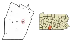 Location of Everett in Bedford County, Pennsylvania.